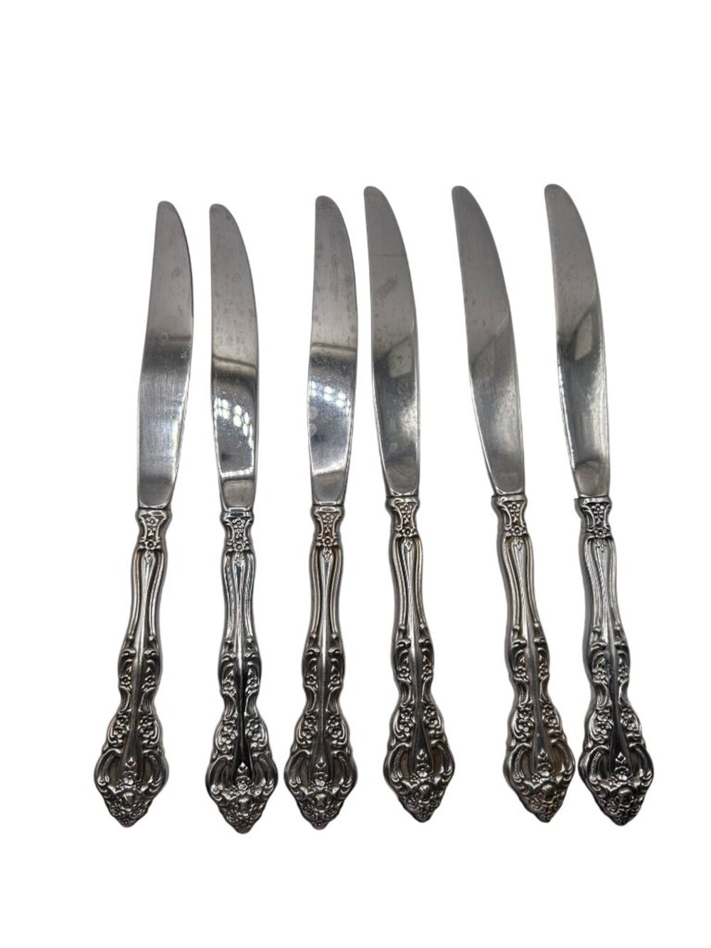 Set Of 6 Oneida Silver Michelangelo Stainless Steel Butter Knives Floral Pattern